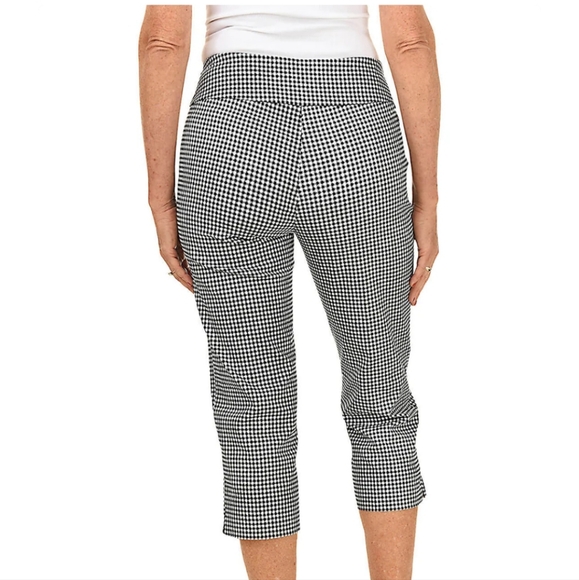 Zac & Rachel Women's Blue/White Checkered Pull-On Crop Casual Pants - Picture 9 of 10
